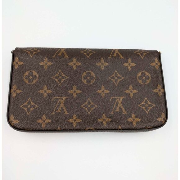 Pre-owned Louis Vuitton Monogram Pochette Felicie Chain Wallet Brown Fuchsia - Picture 4 of 14